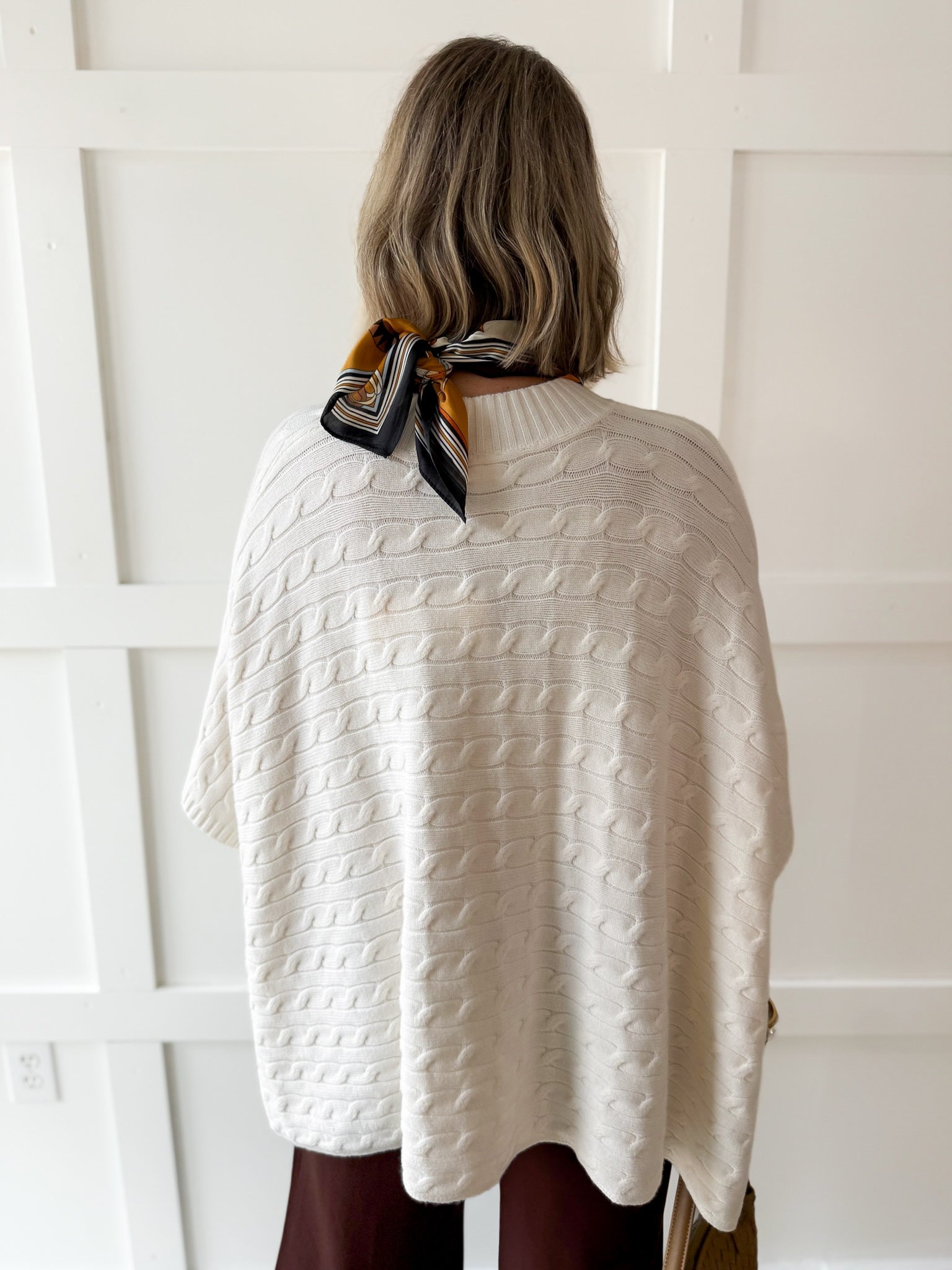 Fine Gauge Cable Knit Poncho Sweater