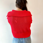 Fishnet Zip Relaxed Sweater - Red