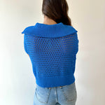 Fishnet Zip Relaxed Sweater - Royal Blue