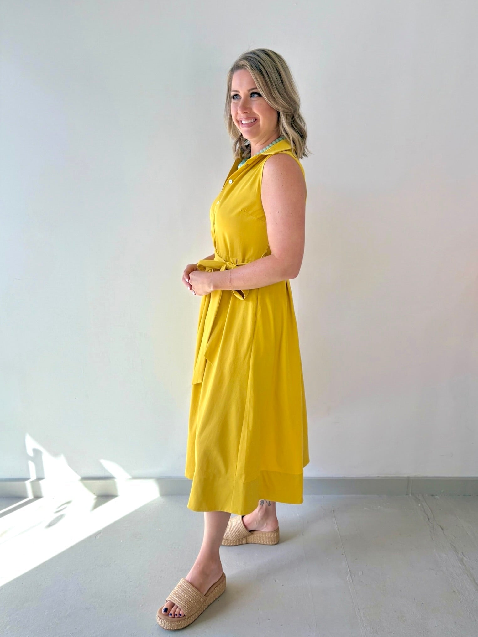 Flared Midi Dress - Golden Yellow