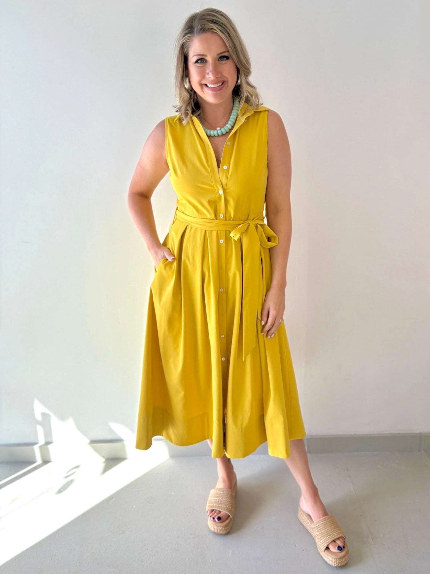 Flared Midi Dress - Golden Yellow