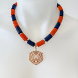 Flat Bead Necklace - Orange/Navy
