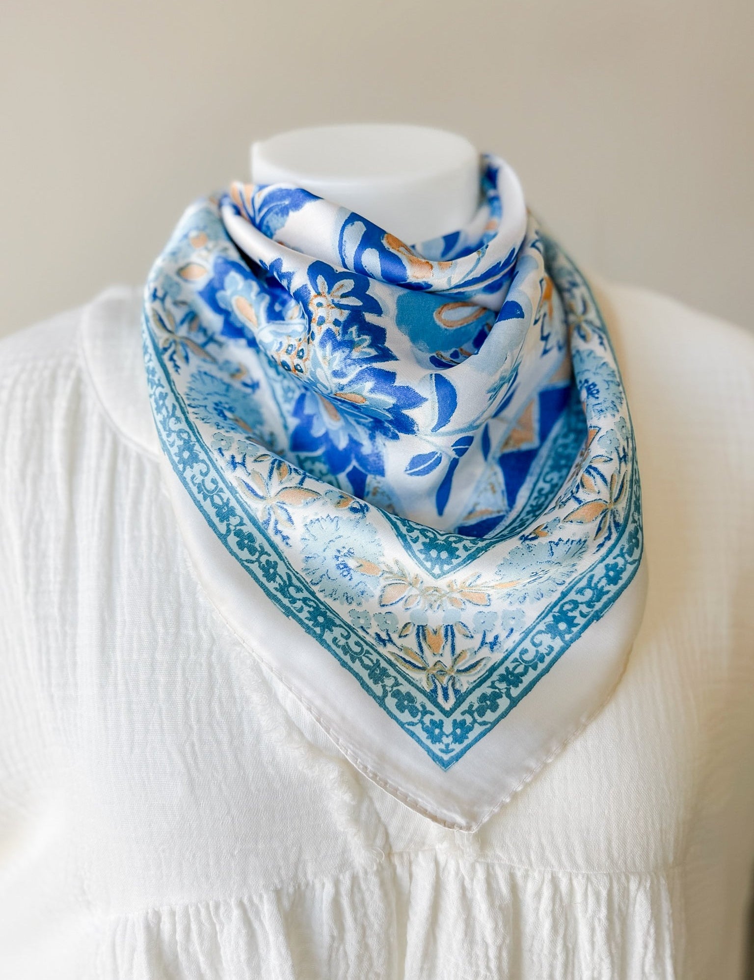 Floral Accent Scarf - Blue