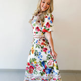 Floral Border Top & Skirt Set