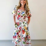 Floral Border Top & Skirt Set