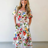 Floral Border Top & Skirt Set