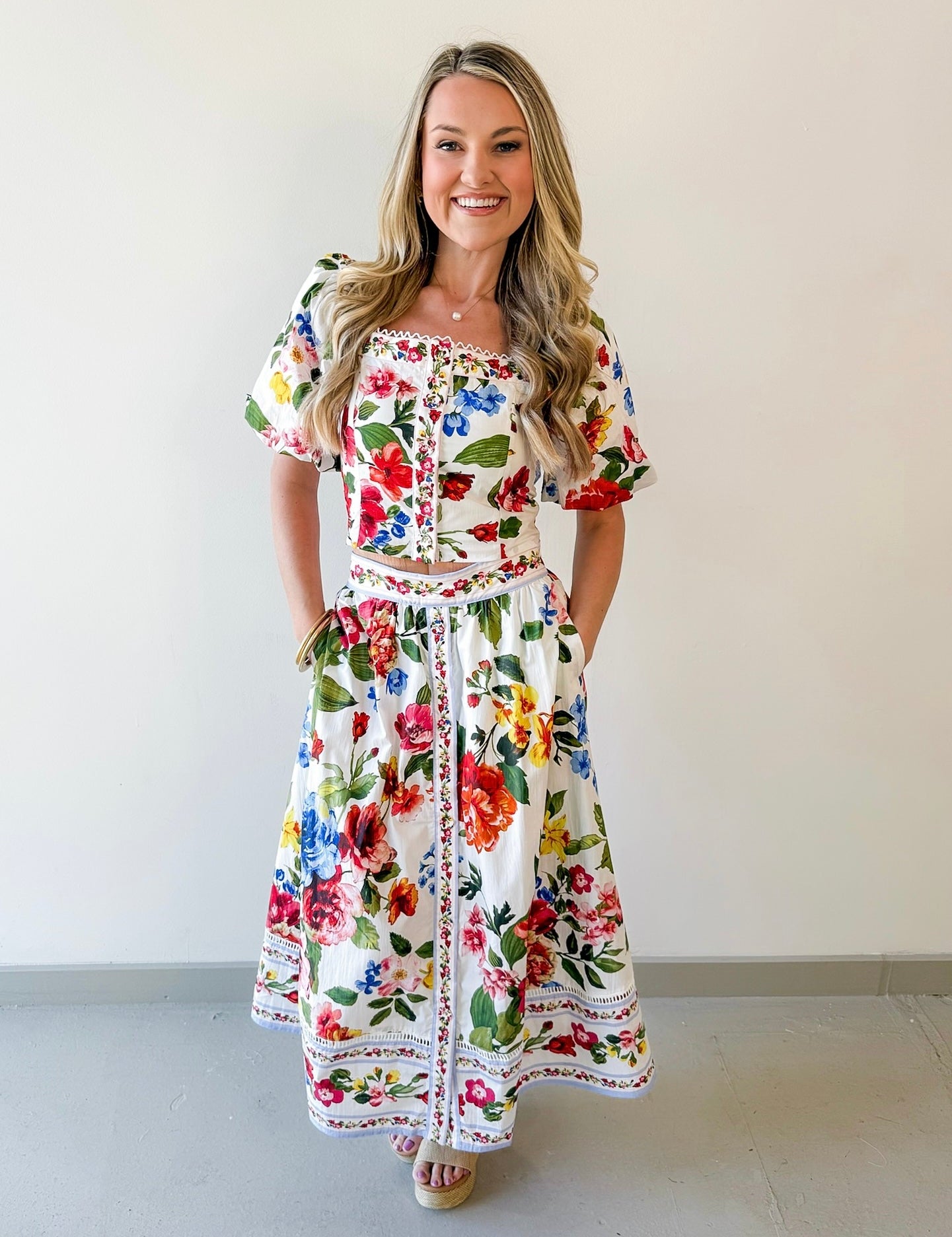 Floral Border Top & Skirt Set