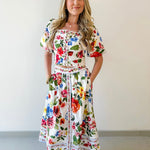 Floral Border Top & Skirt Set
