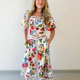 Floral Border Top & Skirt Set