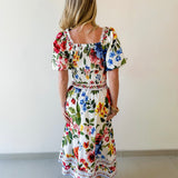 Floral Border Top & Skirt Set