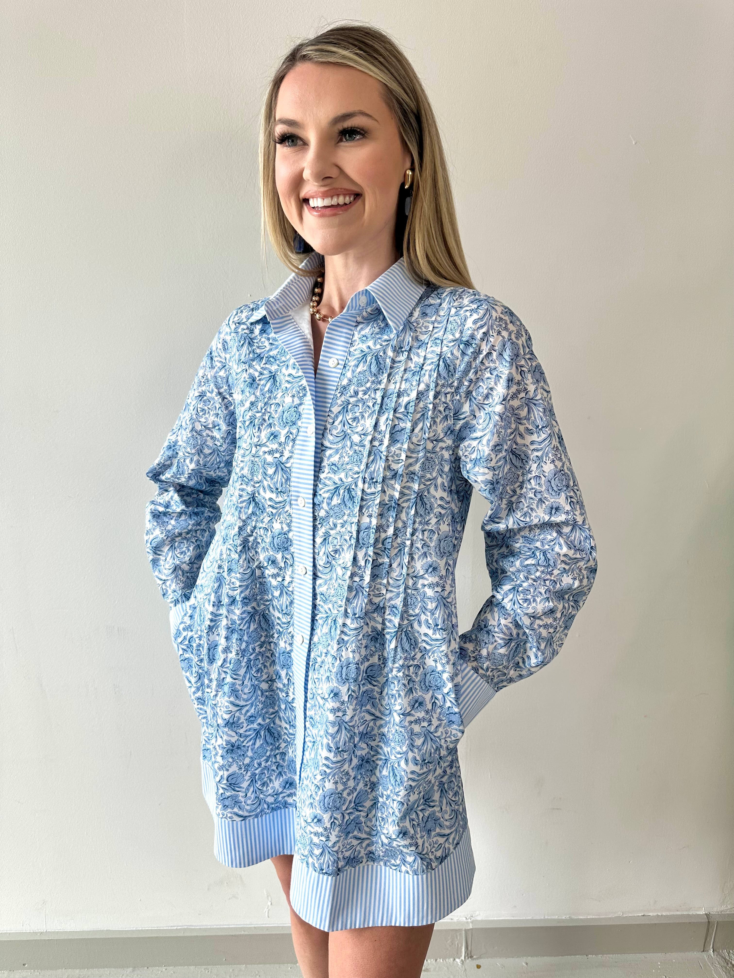 Floral Contrast Stripe Mini Dress