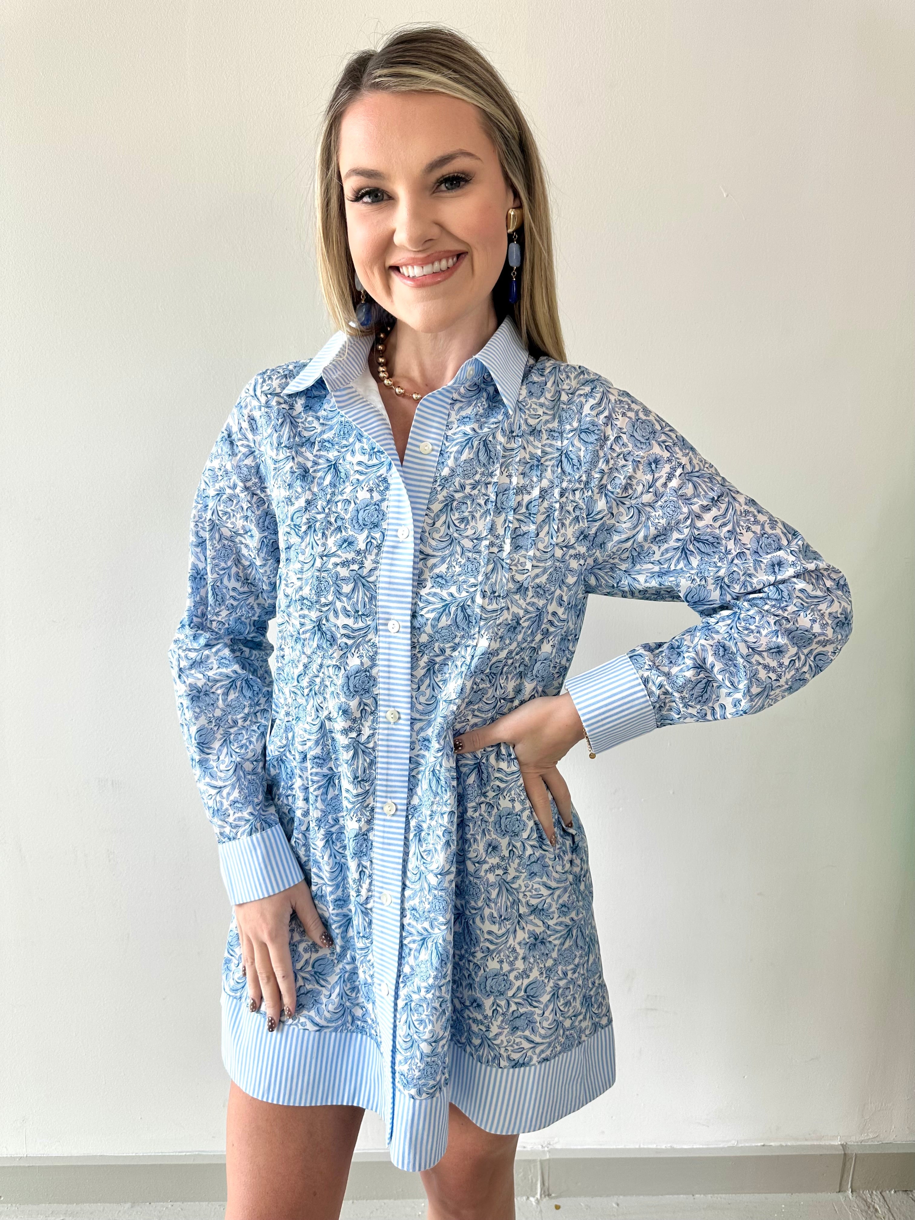 Floral Contrast Stripe Mini Dress