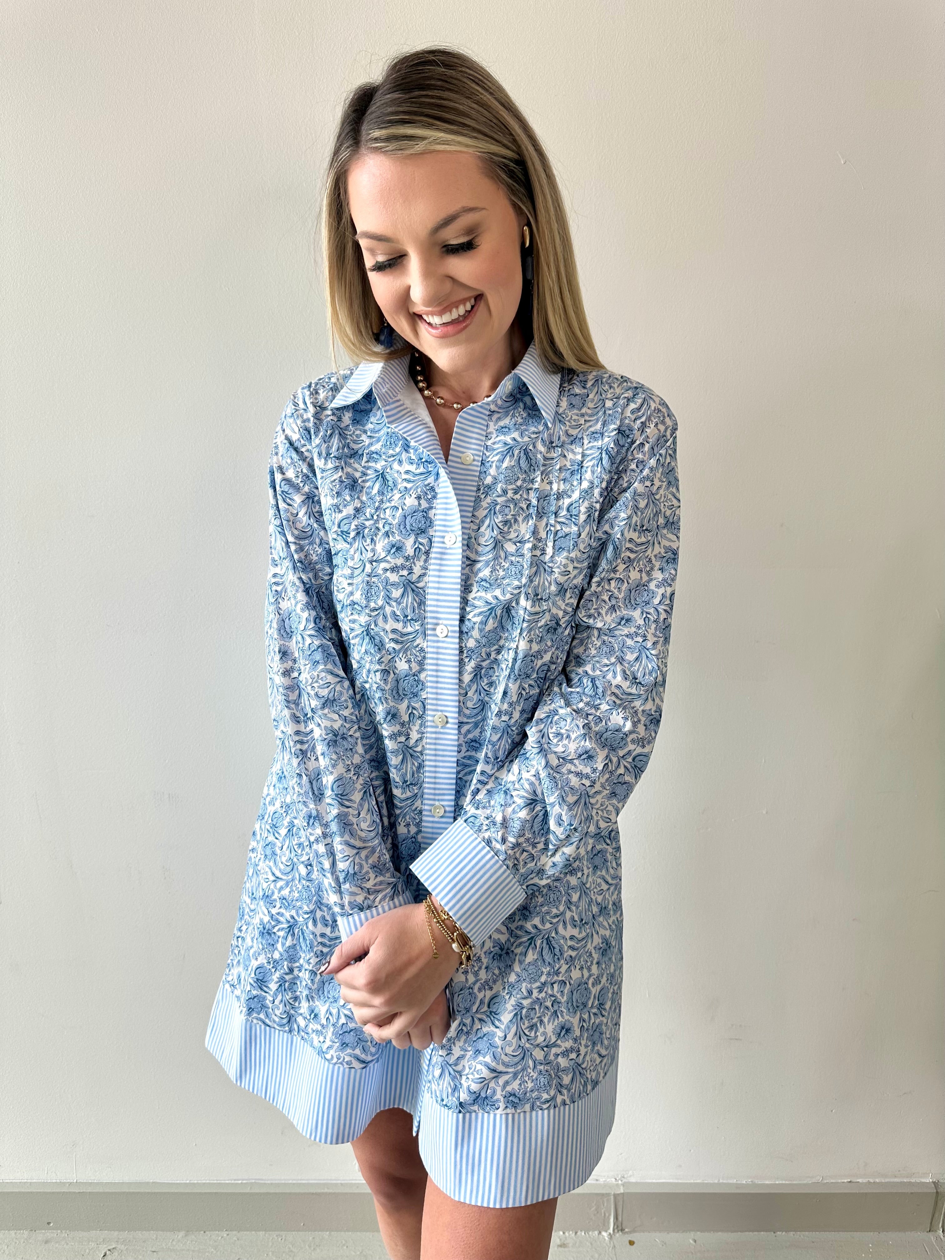 Floral Contrast Stripe Mini Dress