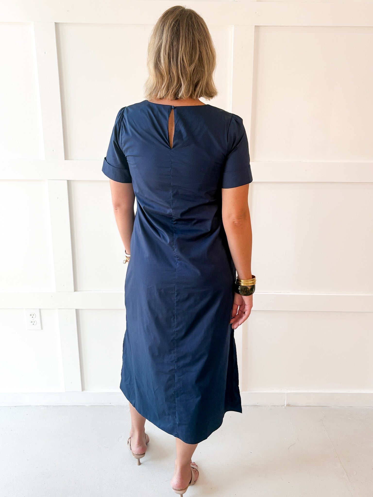 Floral Embellished Midi Dress - Navy