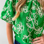 Floral Embroidered Bubble Sleeve Top
