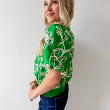 Floral Embroidered Bubble Sleeve Top