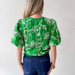 Floral Embroidered Bubble Sleeve Top