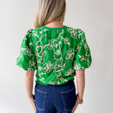 Floral Embroidered Bubble Sleeve Top