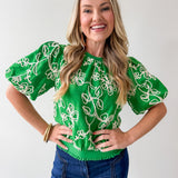 Floral Embroidered Bubble Sleeve Top