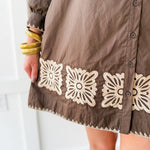 Floral Embroidered Dress - Brown