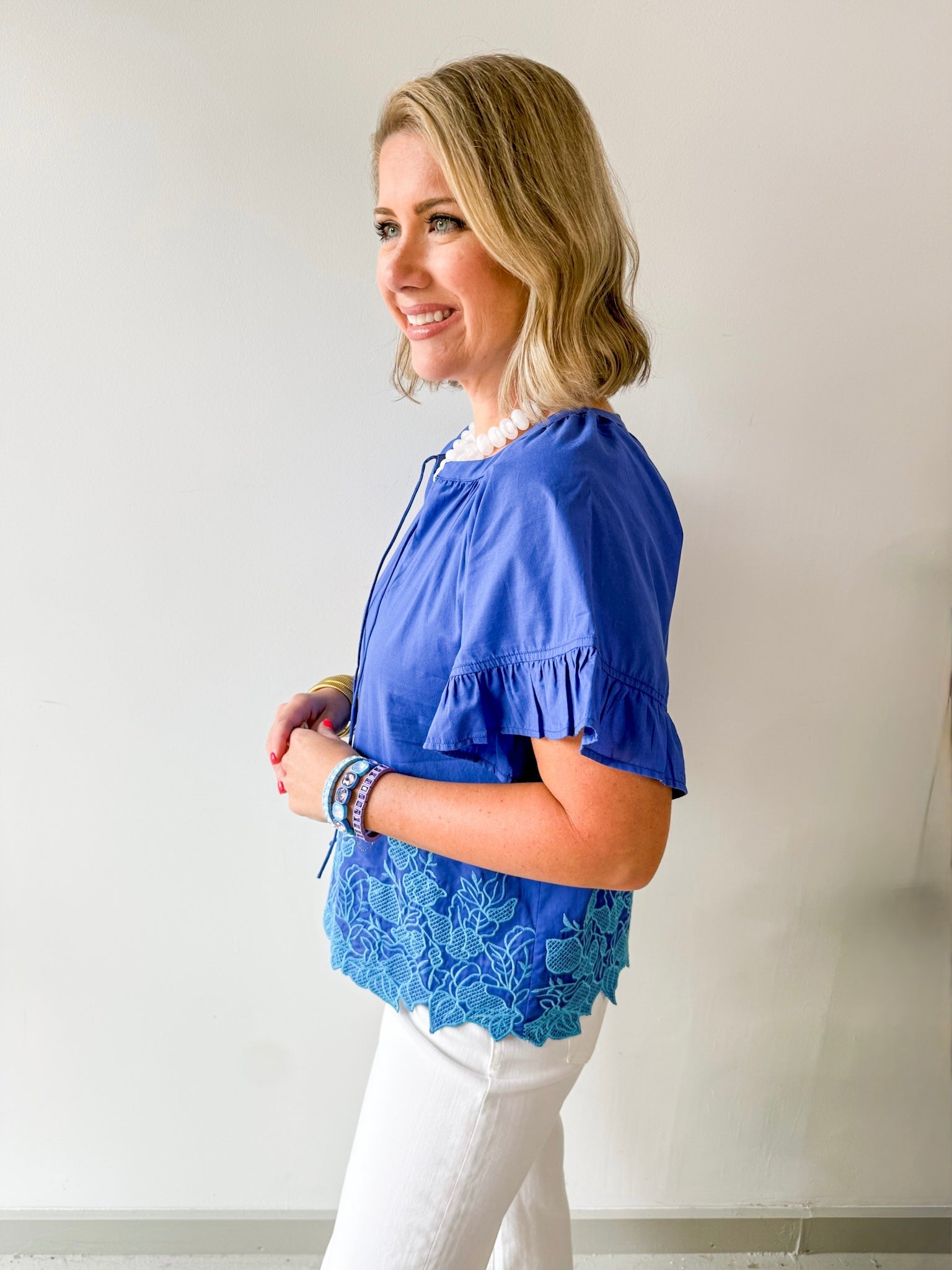 Floral Embroidered Hem Top