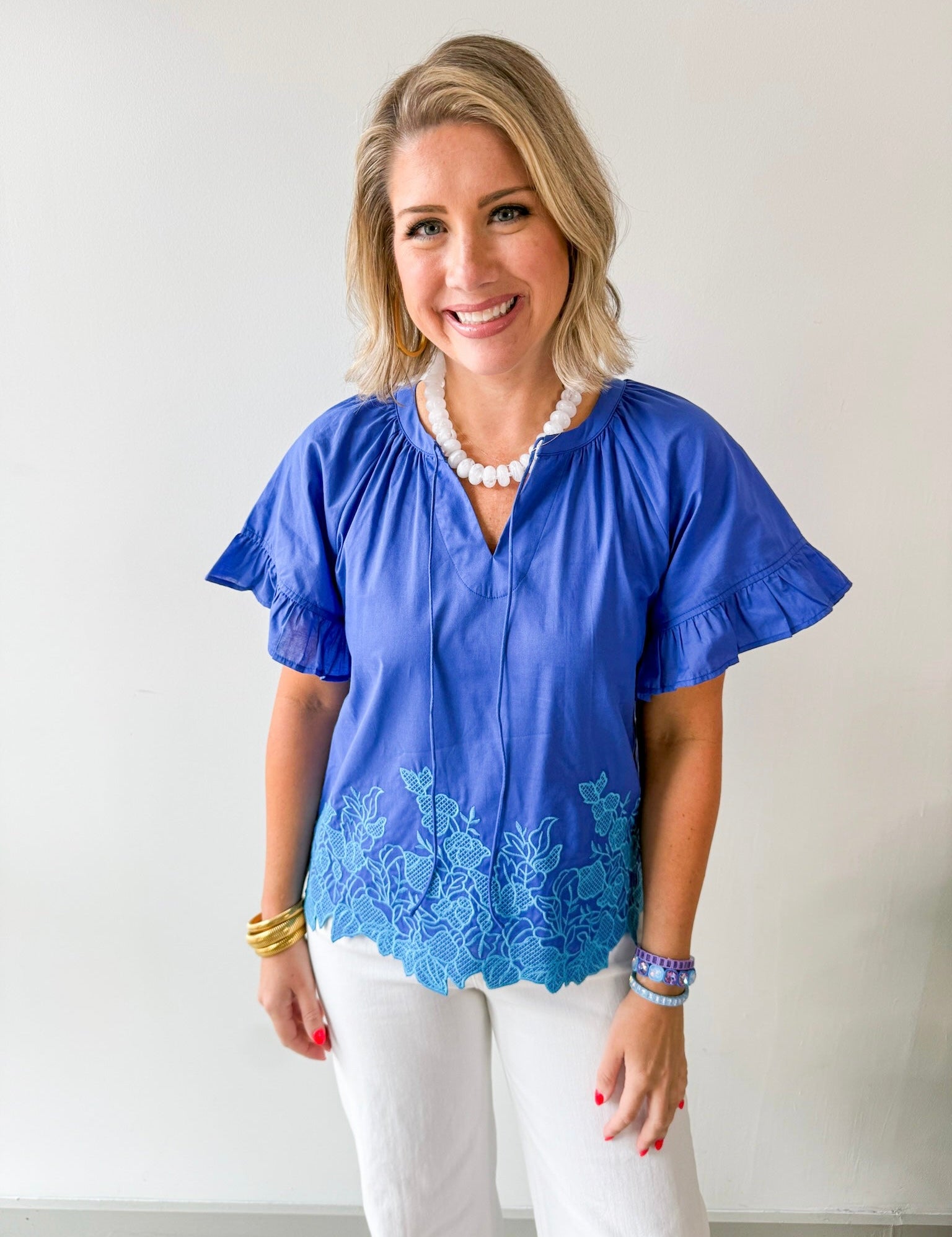 Floral Embroidered Hem Top