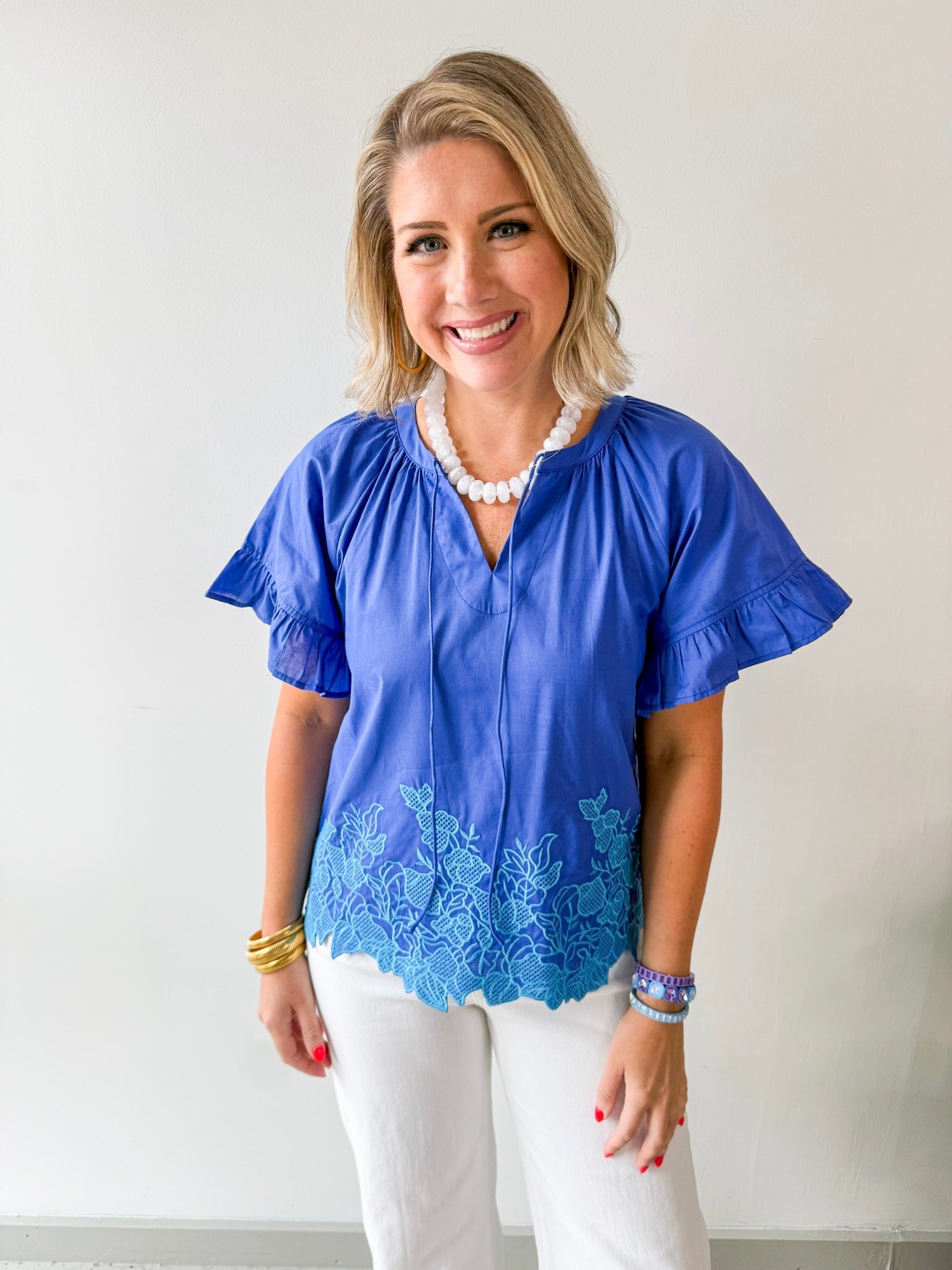 Floral Embroidered Hem Top