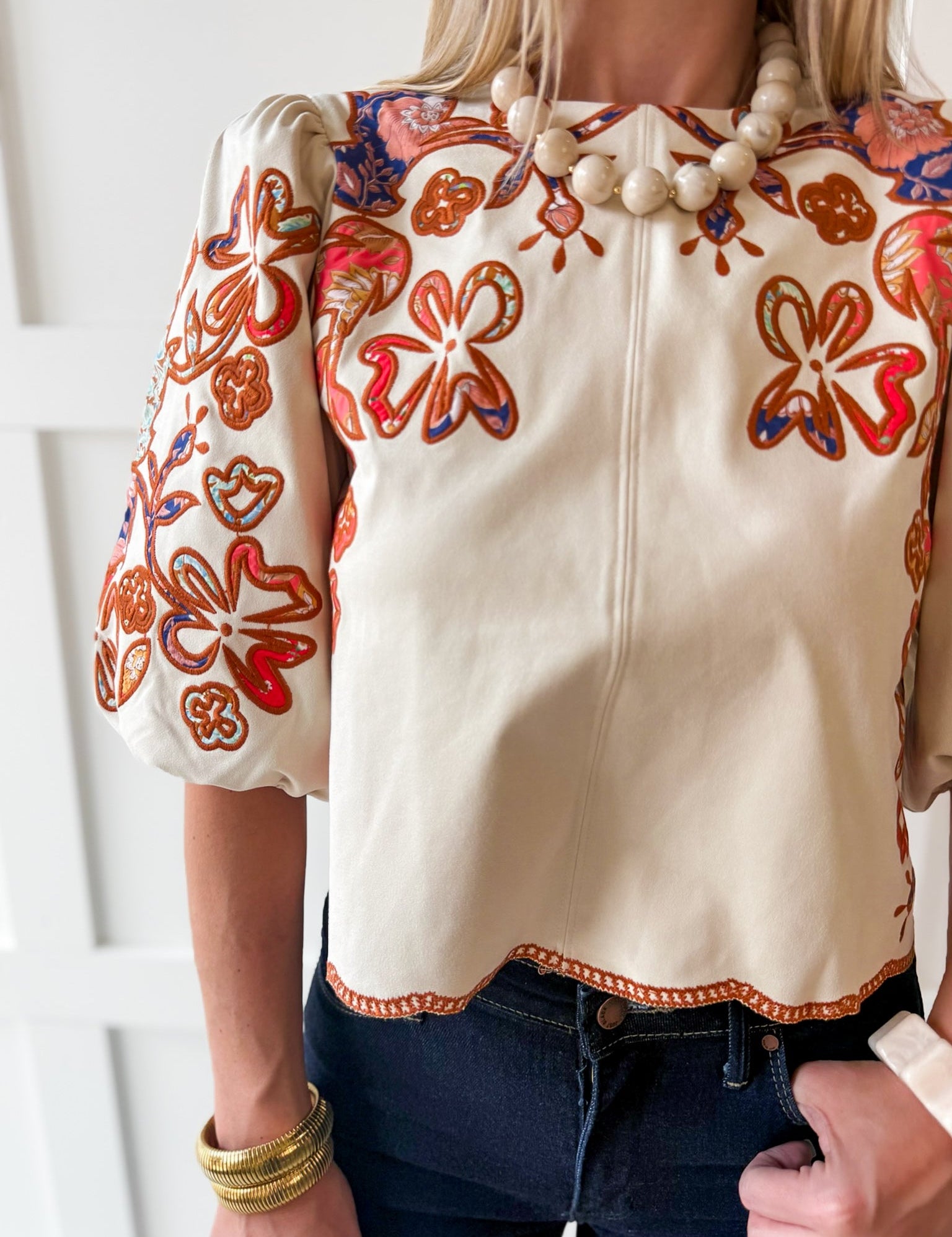 Floral Embroidered Puff Sleeve Top