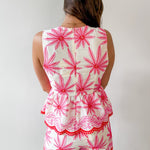 Floral Embroidery Peplum Top & Short Set