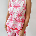 Floral Embroidery Peplum Top & Short Set