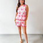 Floral Embroidery Peplum Top & Short Set
