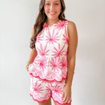 Floral Embroidery Peplum Top & Short Set
