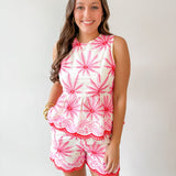 Floral Embroidery Peplum Top & Short Set
