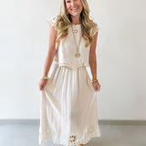 Floral Eyelet Hem Top & Midi Skirt Set - Natural