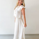 Floral Eyelet Hem Top & Midi Skirt Set - Natural
