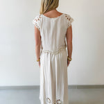 Floral Eyelet Hem Top & Midi Skirt Set - Natural