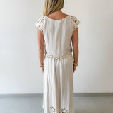 Floral Eyelet Hem Top & Midi Skirt Set - Natural