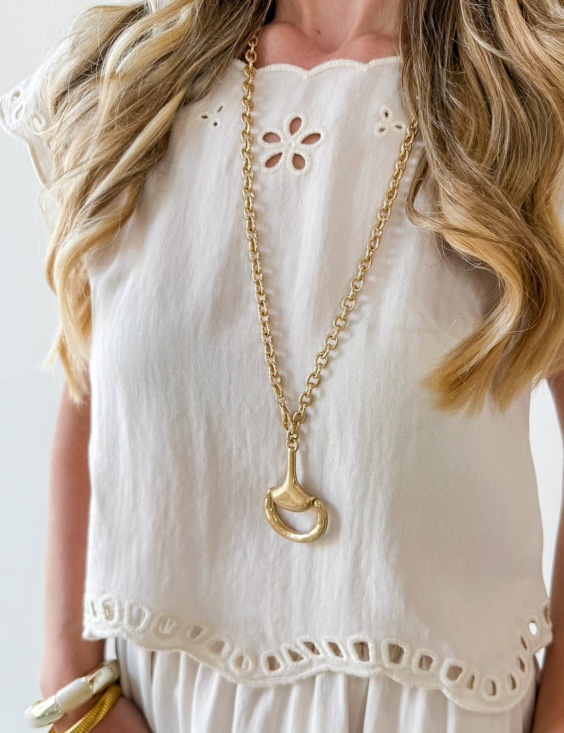 Floral Eyelet Hem Top & Midi Skirt Set - Natural