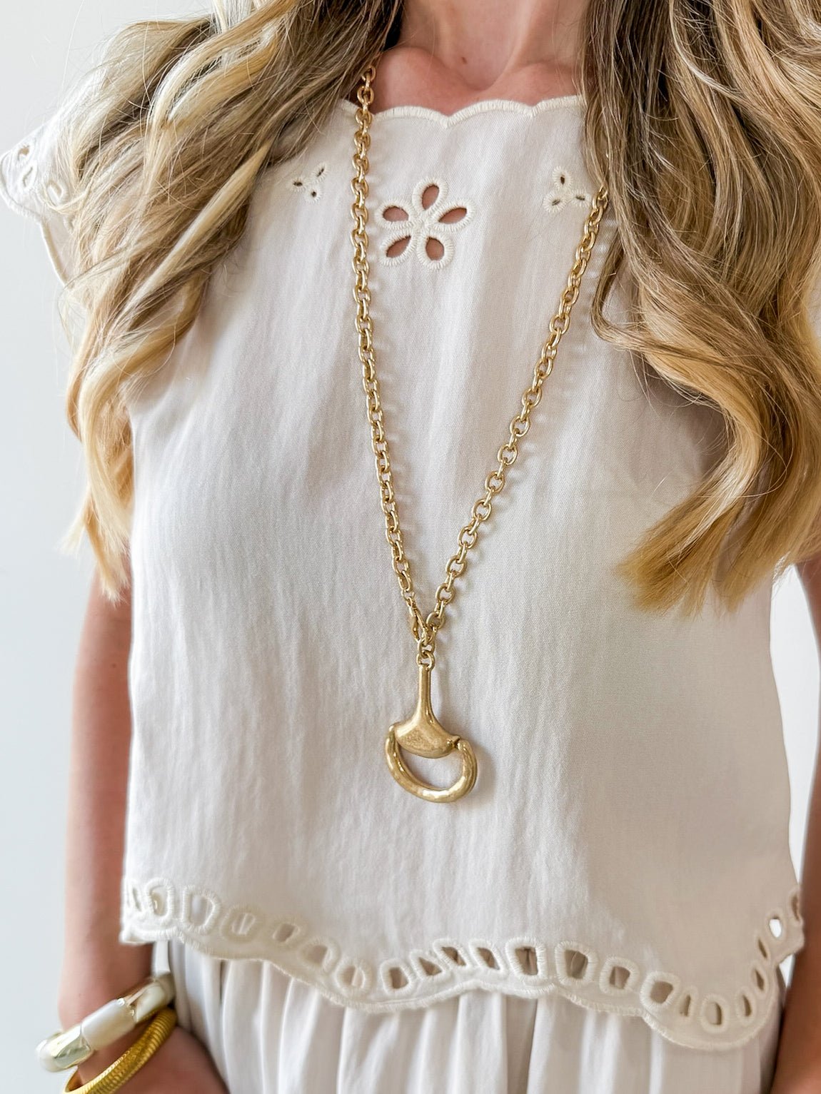 Floral Eyelet Hem Top & Midi Skirt Set - Natural