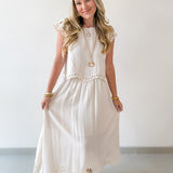 Floral Eyelet Hem Top & Midi Skirt Set - Natural