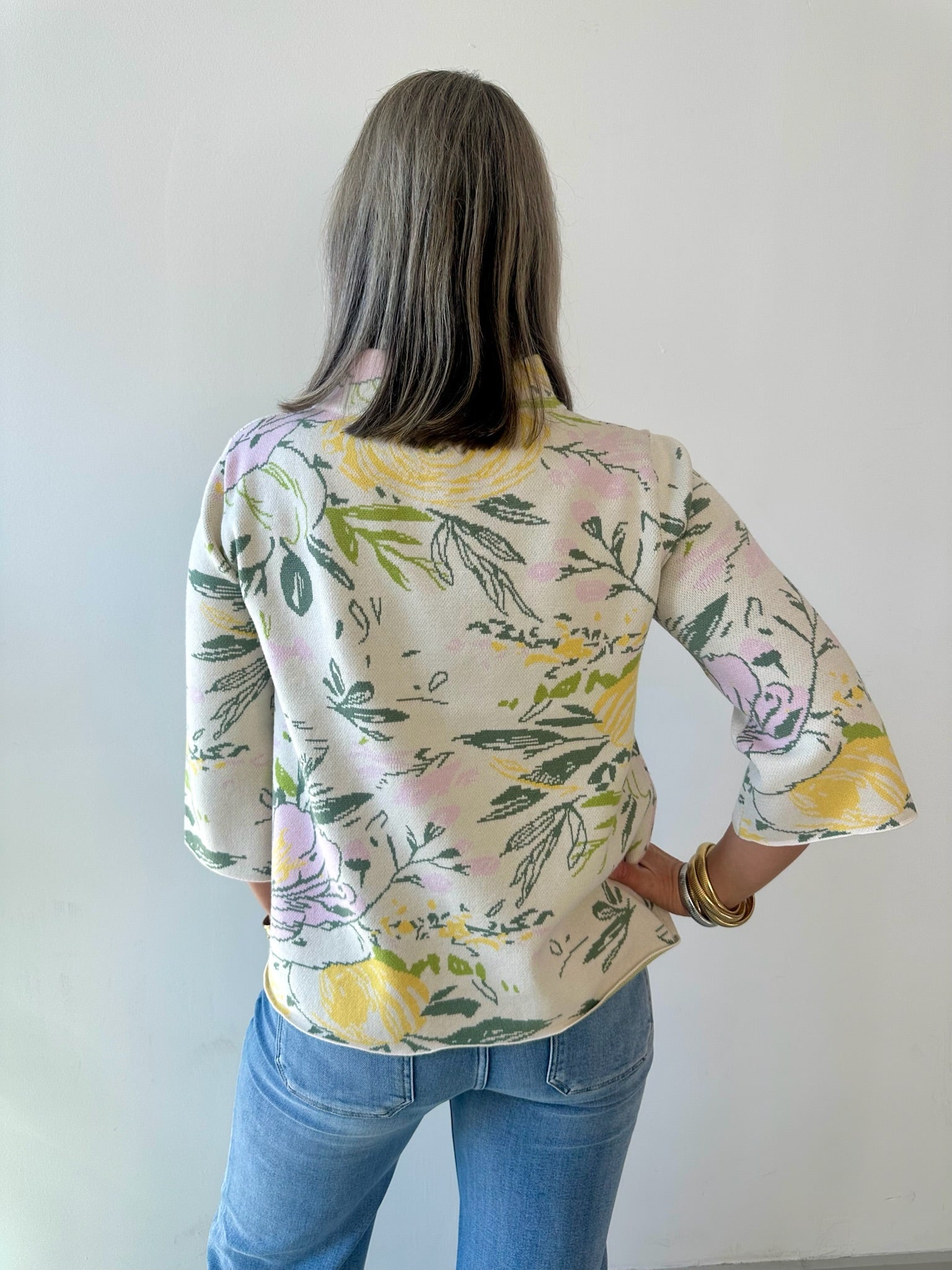 Floral Flared Sleeve Mock Neck Sweater