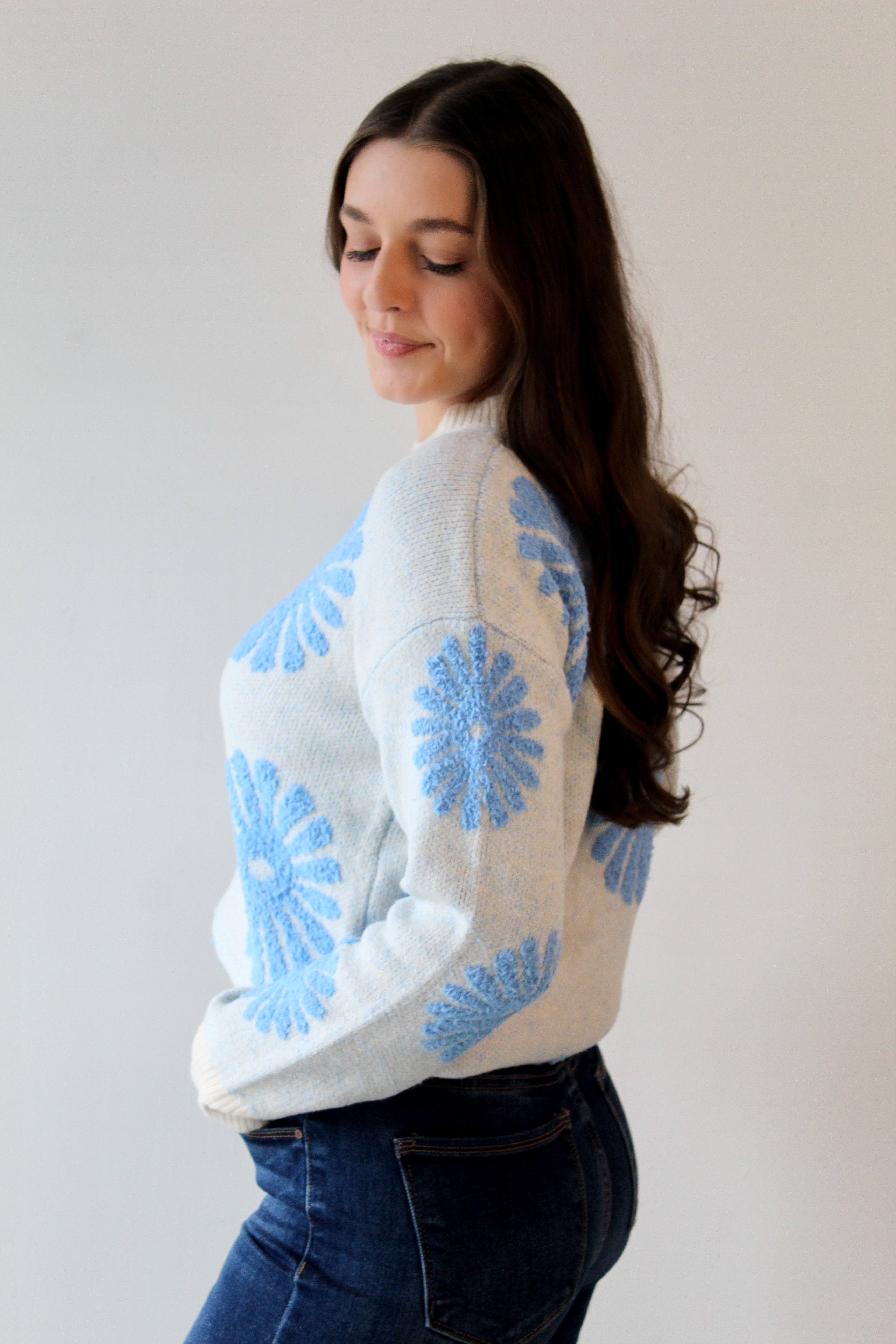 Floral Flocked Sweater