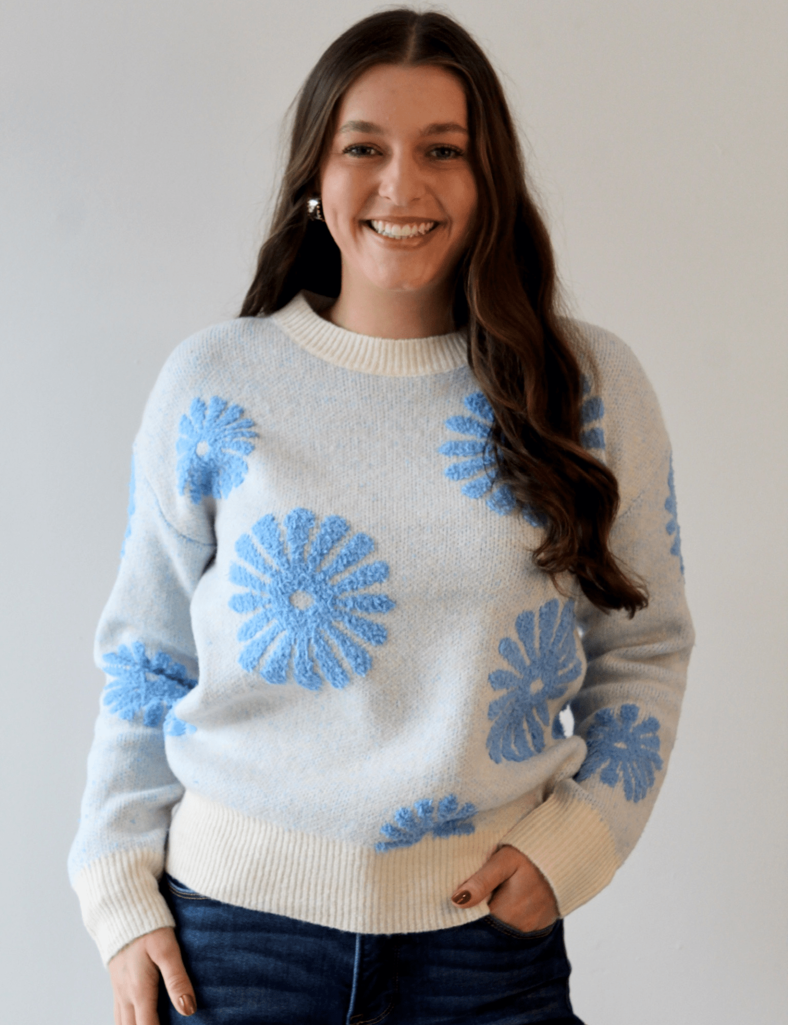 Floral Flocked Sweater