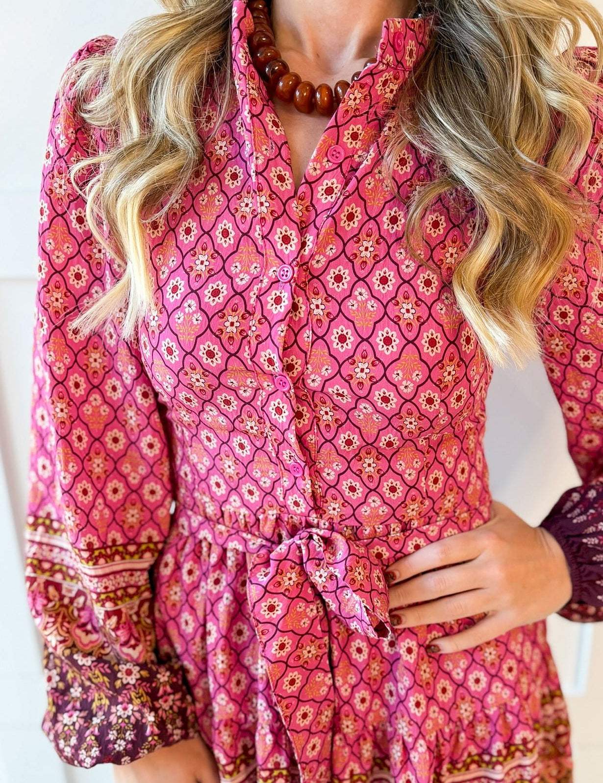 Floral & Geo Border Print Dress