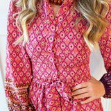 Floral & Geo Border Print Dress