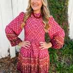 Floral & Geo Border Print Dress