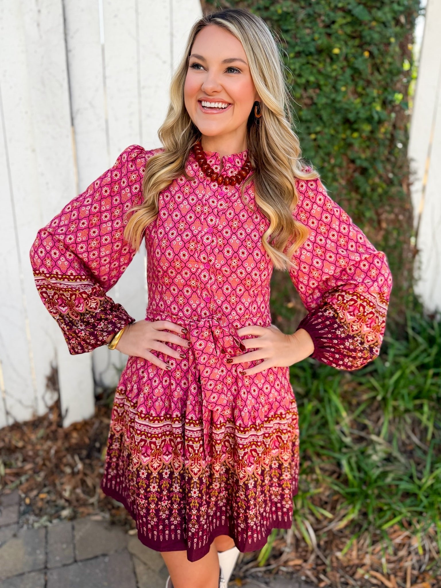 Floral & Geo Border Print Dress