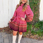 Floral & Geo Border Print Dress