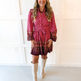 Floral & Geo Border Print Dress