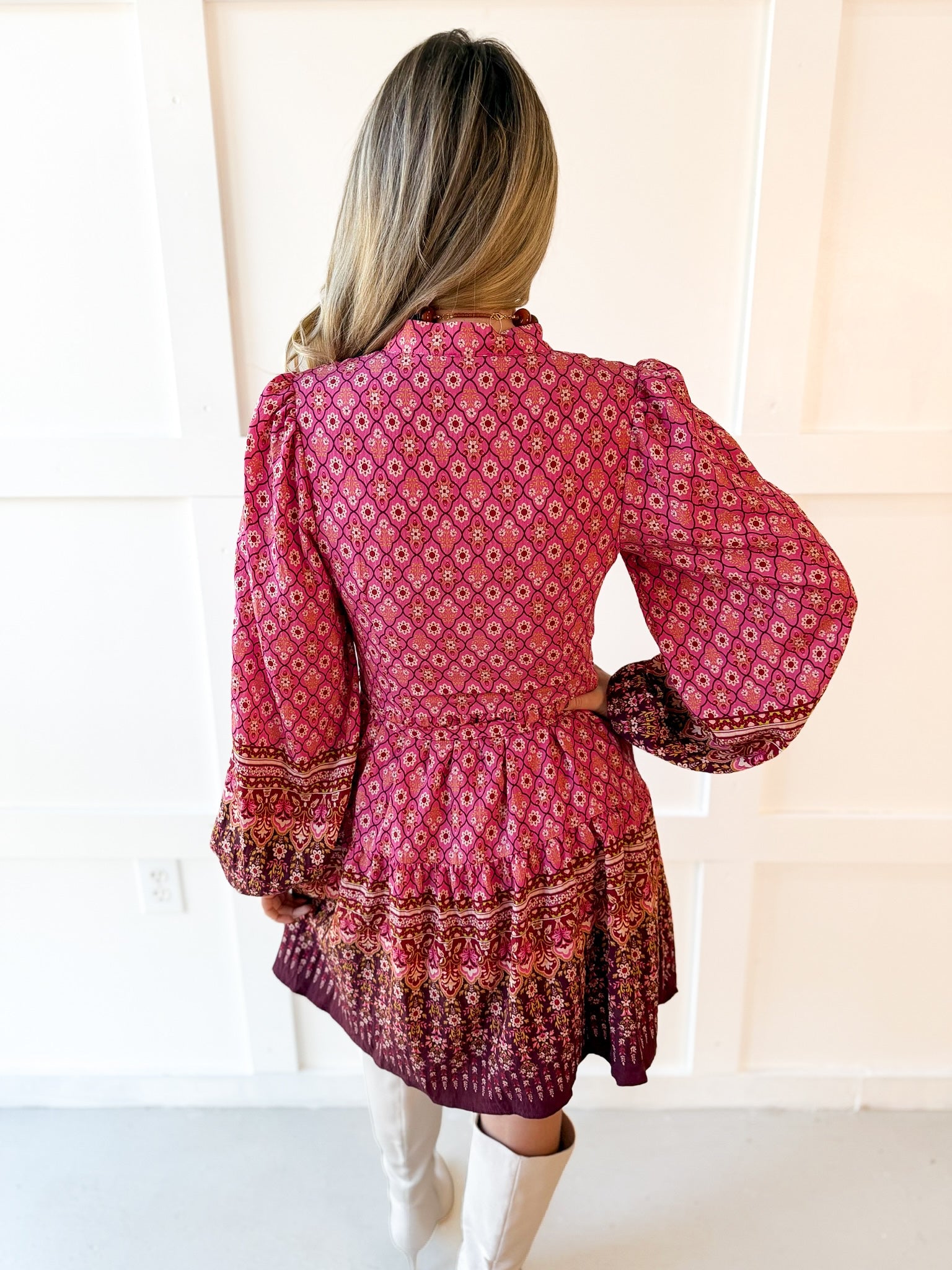 Floral & Geo Border Print Dress